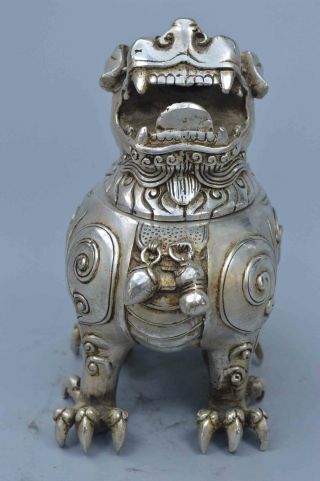 Collectable Handwork Miao SIlver Carve god Beast Exorcism Evil Noble Big Statue 2