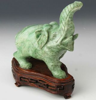 Vtg Chinese Export Jade Green Marble Hand Carved Trunk Up Elephant Statue Nr Lma