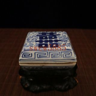 Chinese Old Blue And White Double Happiness Printed Double Happiness Box Studio