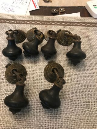 Vintage Drawer Pulls Drop Type Wood And Brass