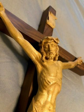 Glorious Rare Large Vintage Anri Hand Carved Wood Wall Crucifix From Italy 19 "