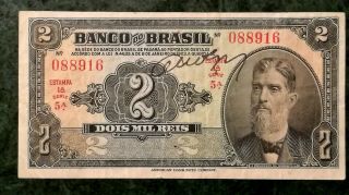 Very Rare Brazil Brasil 2 Mil Reis 1923 Banknote Very Scarce