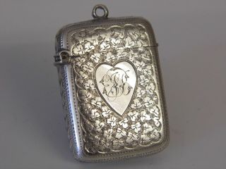 A Fine Antique Victorian Solid Sterling Silver Vesta Case Birmingham C1896