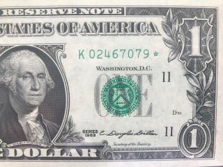 Rare 1963 Star Note $1 Dollar Bill (dallas K) Uncirculated