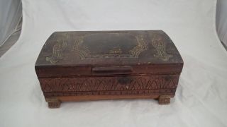 Vintage Ornate Carved Cedar Wood Jewelry Box Chest Trinket Box With Mirror