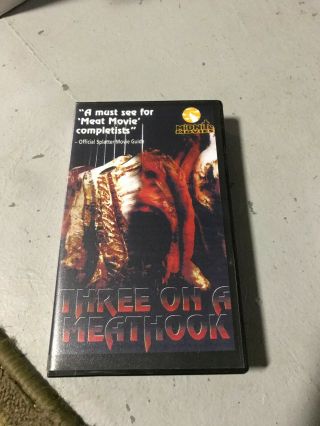 Three On A Meathook Con Bootleg 90s Horror Sov Slasher Rare Oop Vhs Big Box Slip