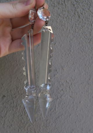 2 Antique Vintage Crystal Gothic Prisms Chandelier Sconce Lamp Part Luster Old