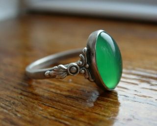 Fine Antique Arts And Crafts Ring Sterling Silver Chrysoprase