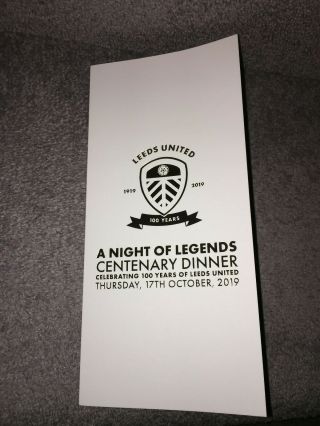 Rare Centenary Dinner Menu Leeds United Thursday 17th October Utd