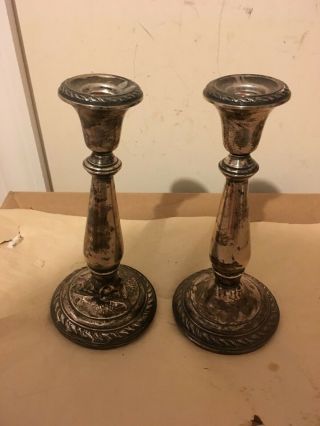 Sterling Silver Candlesticks - 8.  25 " Tall - Amston Brand - Old,  Need Polish - Wear To Bas