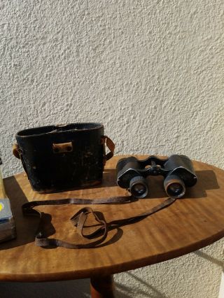 Antique Carl Zeiss Jena Deltrintem 8x30 Binoculars W/ Case Missing Lid Good Cond