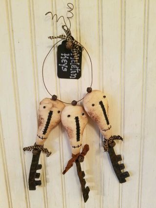 Primitive Grungy Grubby Spooky Skeleton Keys Halloween Doll Set