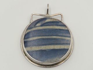 Antique Chinese Blue & White Porcelain Sterling Silver Pendant