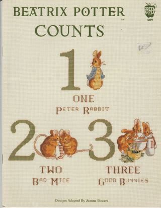 Rare 1992 Green Apple Co Beatrix Potter Counts Counted Cross Stitch Book 12 Des