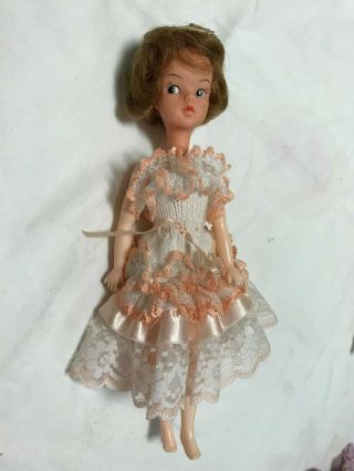 Vintage Sindy Clone 29cm Doll In Knitted Dress With Lace Trim