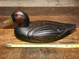 Rare Vintage Wooden Duck Decoy With Brass Bill
