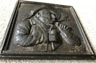 Antique Victorian Cast Iron Pipe Smoking Man Figure Wall Plaque Tobacco Shop 3