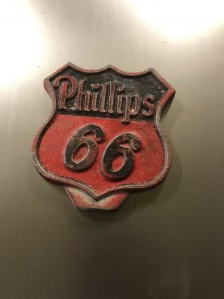 Cast Iron Phillips 66 Plaque Sign Gas Pump Gulf Shell Antique Station Oil Can