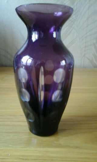 Antique Moser Czech Bohemian Purple Faceted Cut Art Glass Posy Vase