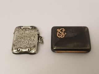 Late Victorian Solid Silver Vesta Case 1899 & One Other Vesta