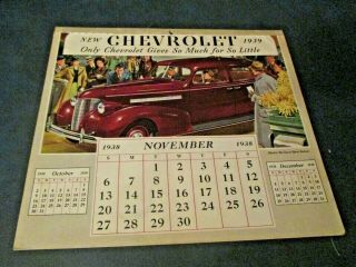 Vintage Antique 1939 Chevrolet Dealer Illustrated Calendar Nov 1938 - Oct 1939