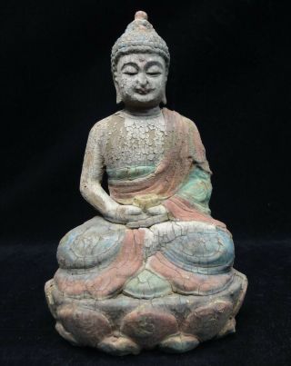 Very Fine Old Chinese Hand Carving Wooden Shakyamuni Buddha Statue Sculpture