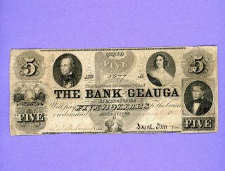 1853 $5 Bank Of Geauga Painesville Ohio Very Rare Note Very