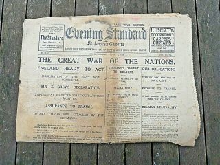Ww1 Rare Newspaper August 3rd 1914 Evening Standard Late War Edition Eve Of War