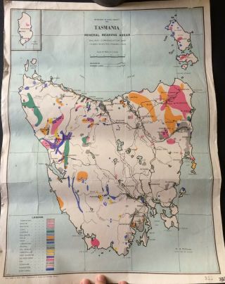 Map - Tasmania - Mineral Bearing Areas,  Dept Of Mines Hobart - 1952