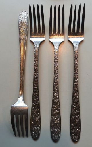 Silverplate National Silver Co.  Narcissus Forks 8 " With Reverse Design 4 Pc
