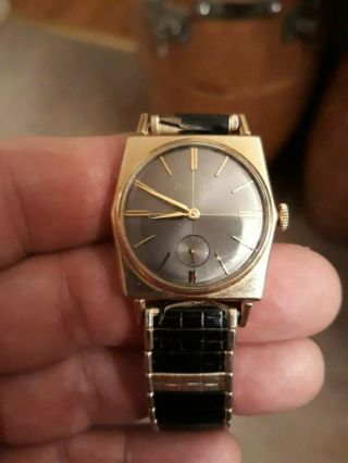 Vintage Rare 1966 Bulova Banker 10k Rolled Gold With Dark Grey Dial And 11bl Mo