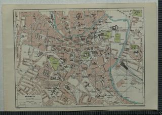 1930 Vintage Bartholomew Map Plan Of Norwich / Plan Of Cathedral On Back