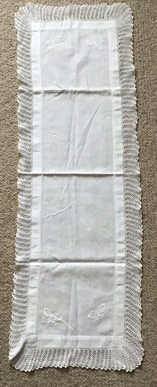 Vintage White Cotton Long Tray Cloth
