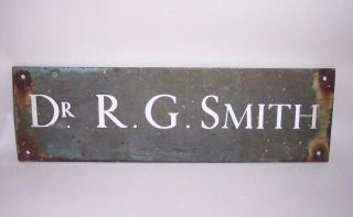 Antique Vintage Copper Door Name Plate Plaque - Dr R.  G.  Smith In White Enamel