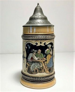 Antique German Stein W/ Pewter Lid - No Markings,  100,  Yrs.  Old