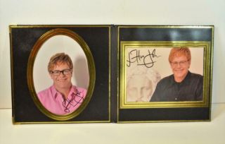 Rare Sir Elton John 2 Signed Autographed 8.  5” X 6” Photos In A Holder