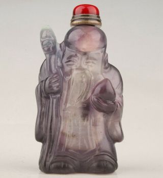 Rare Chinese Amethyst Snuff Bottle Statue Scholar Hand Polishing Crafts Old Gift