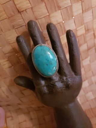 Rare Vintage Native American Sterling Silver Turquoise Cabachon Ring Sz 9 Large