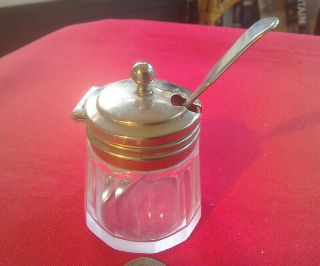 Early Vintage Cut Glass & Silver Plate Mustard Pot