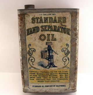 Antique 1/2 Gallon Hand Separator Oil Can Tin Standard Oil Company Of California