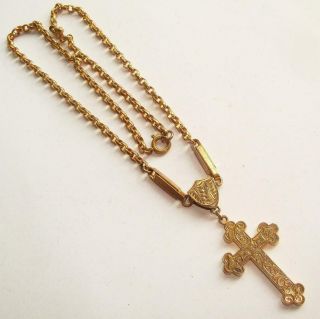 Exceptional Rare Antique Victorian Gothic Pinchbeck Gold Cross & Chain