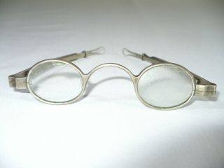 C.  1840s - Coin Silver?,  Oval Lens,  Pin In Slot Tear Drop Loop Signed Spectacles