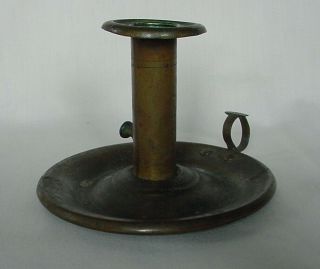 Antique Brass Candlestick With Drip Catcher & Finger Ring