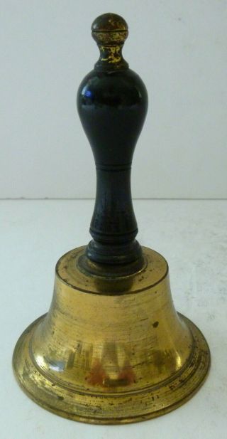 Antique Victorian Solid Brass School Table Lady Bell Treen Handle Size 2 Rare
