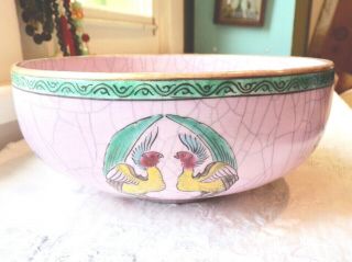 Antique Chinese Crackle Glaze Bowl W Bird,  Flower & Bugs Motif - 3 Days
