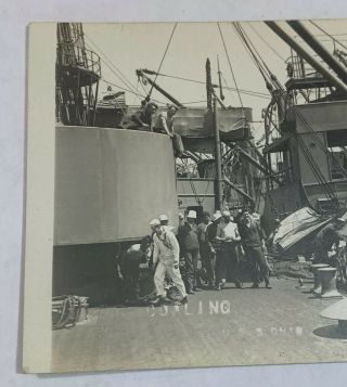 Rare Antique Vtg Early 1910s WWI COALING USS OHIO Naval Photograph Navy RPPC 2