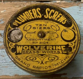 Rare Antique Vtg 1900s Wolverine Brass Plumbers Screw Tin Grand Rapids Mi
