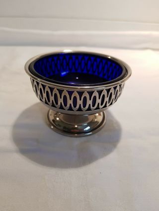 Vintage Silver Plated Sugar Bowl With Blue Glass Liner,  Made By Falstaff