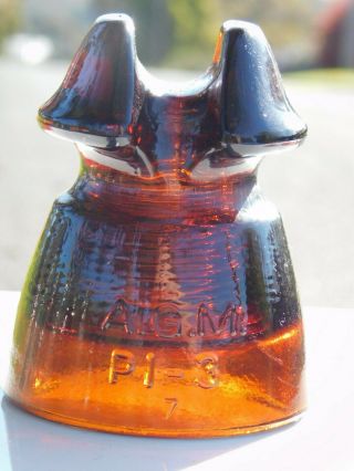Rare Australian Telephone A.  G.  M Pi - 3 Cd 590 Deep Honey Amber Glass Insulator