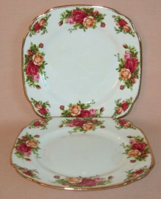 Royal Albert Old Country Roses 2 Square Plates,  Rare,  English,  8 " Approx - Set 2